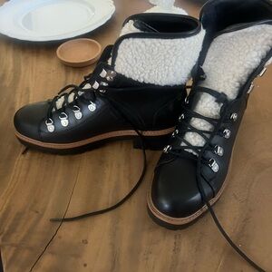 Marc Fisher Black and White Shearling Boots